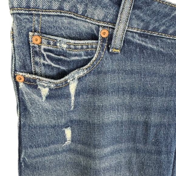Old Navy Medium Wash Legacy Straight High Rise Cotton Distressed Denim Jeans 8 - Picture 4 of 7